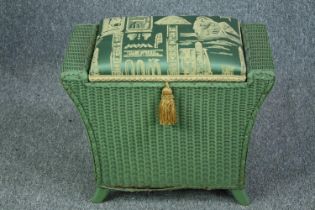 Linen basket, vintage Loom style with original upholstery. H.44 W.53 D.30cm.