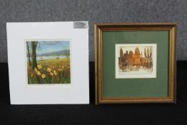 Two framed prints an etching and lithograph. Both signed and titled by the artist. The mounted