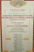 The Metropolitan Opera House. Lincoln Centre. 1966. Anthony and Cleopatra. Silk programme. H.56 W.33