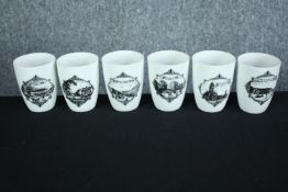 Six German cups. Dated 1764 on the the base. Modern. H.8 Dia.6 cm. (each)