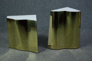 Two contemporary moulded and gilt mirrored stands or plinths. H.54 W.50cm. (largest)