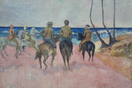 After Paul Gauguin. A printed reproduction of Riders on Beach. With evidence of past water damage.