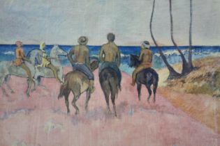 After Paul Gauguin. A printed reproduction of Riders on Beach. With evidence of past water damage.