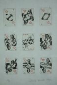 Etching. Erotic playing cards. Signed in pencil and from a numbered edition of 60. Dated 1973.