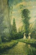 Oil on board. Impressionist style painting. Unsigned. Framed. H.144 x W.98 cm.