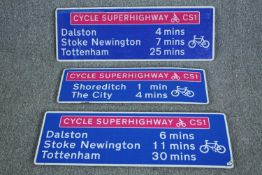 Three North and East London cycle signs. Dalston, Stoke Newington, Tottenham and Shoreditch. L.80.