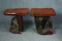 A pair of stools cut from Eastern hardwood timber. H.46cm (each)