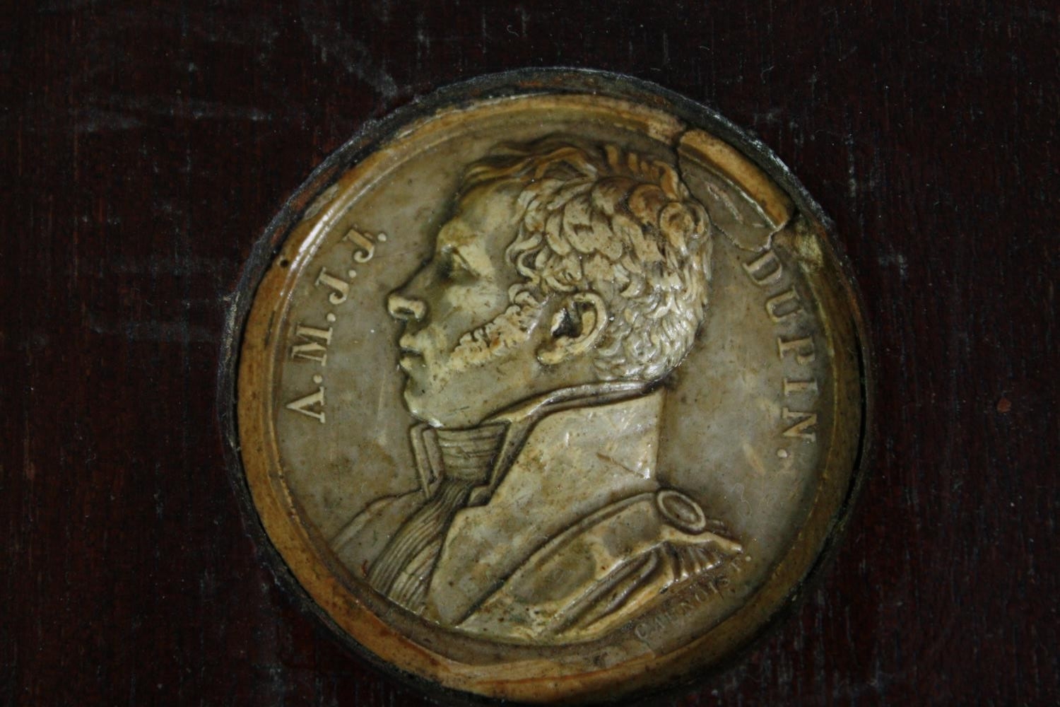 A collection of nineteenth century plaster medal dies mounted on wood. Including the Dupin A.M.J. - Image 5 of 8