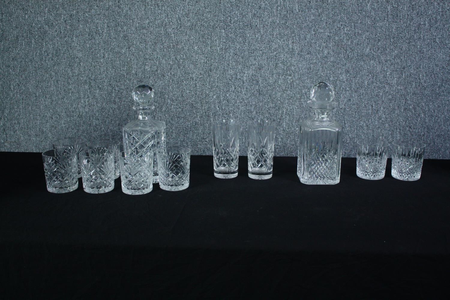 A collection of cut crystal, including a boxed Stuart crystal decanter and two whisky tumblers along - Image 2 of 7