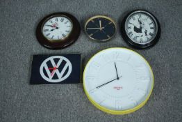Five modern wall clocks. Reproductions. 39cm. (largest)