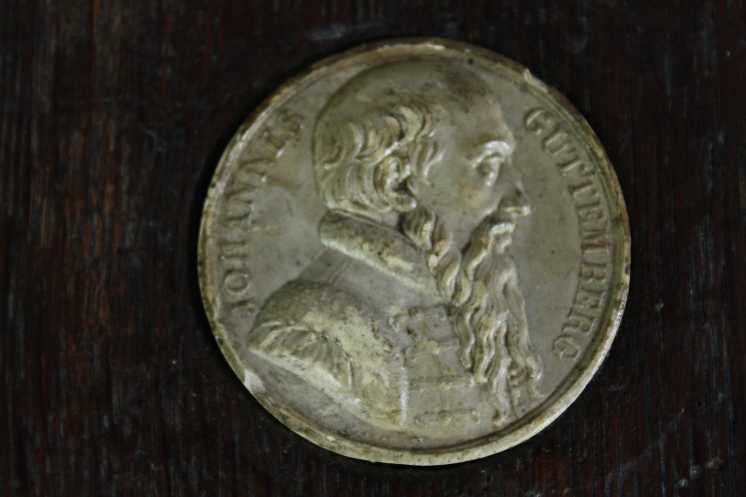 A collection of nineteenth century plaster medal dies mounted on wood. Including the Dupin A.M.J. - Image 3 of 8