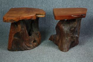 A pair of stools cut from Eastern hardwood timber. H.46cm.