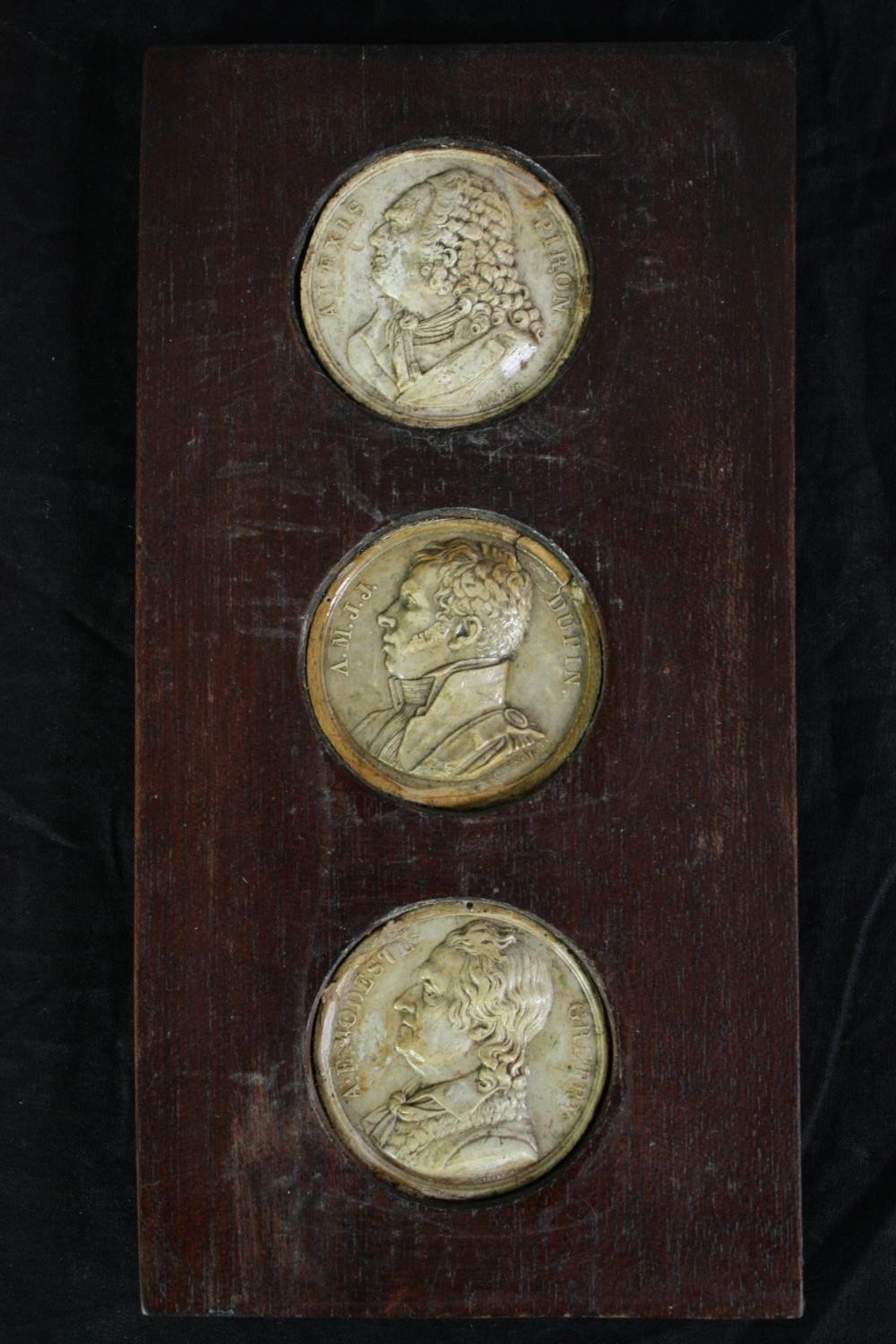 A collection of nineteenth century plaster medal dies mounted on wood. Including the Dupin A.M.J. - Image 4 of 8