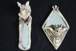 Two small mirrors with moulded gargoyle decoration. L.17 W.11cm. (largest)