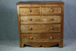 Chest of Drawers, 19th century pitch pine. H.121 W.120 D.50cm.