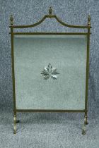 Fireguard, vintage brass framed with etched bevelled glass panel. H.80 W.49cm.