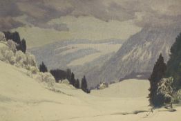 Karl Biese (German. 1863-1926). Watercolour. Alpine landscape. H.49 W.64 cm.