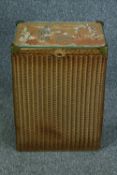 Linen basket, vintage Lloyd Loom with original embroidered seat. H.58 W.41 D.29cm.