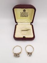 A Victorian 9ct paste set moi et toi ring along with a paste set solitaire 14 carat ring with