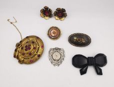 A collection of antique jewellery, a Boulle work Victorian brooch with floral design, a silver