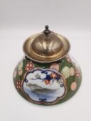 Fukagawa Seiji, an Edwardian silver topped hand painted Japanese porcelain conical inkwell. The body