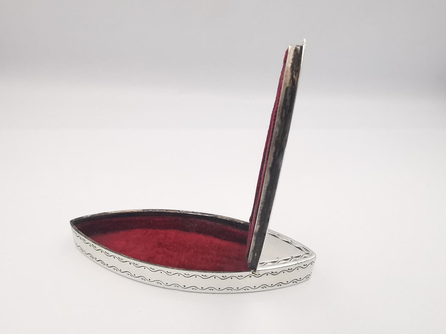 A George III sterling silver navette shaped toothpick holder with chased floral motifs, diamond - Image 4 of 5