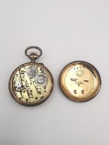 A Swiss gilded silver and guilloche enamel fob watch, Fleur de Lis pattern on red ground (not