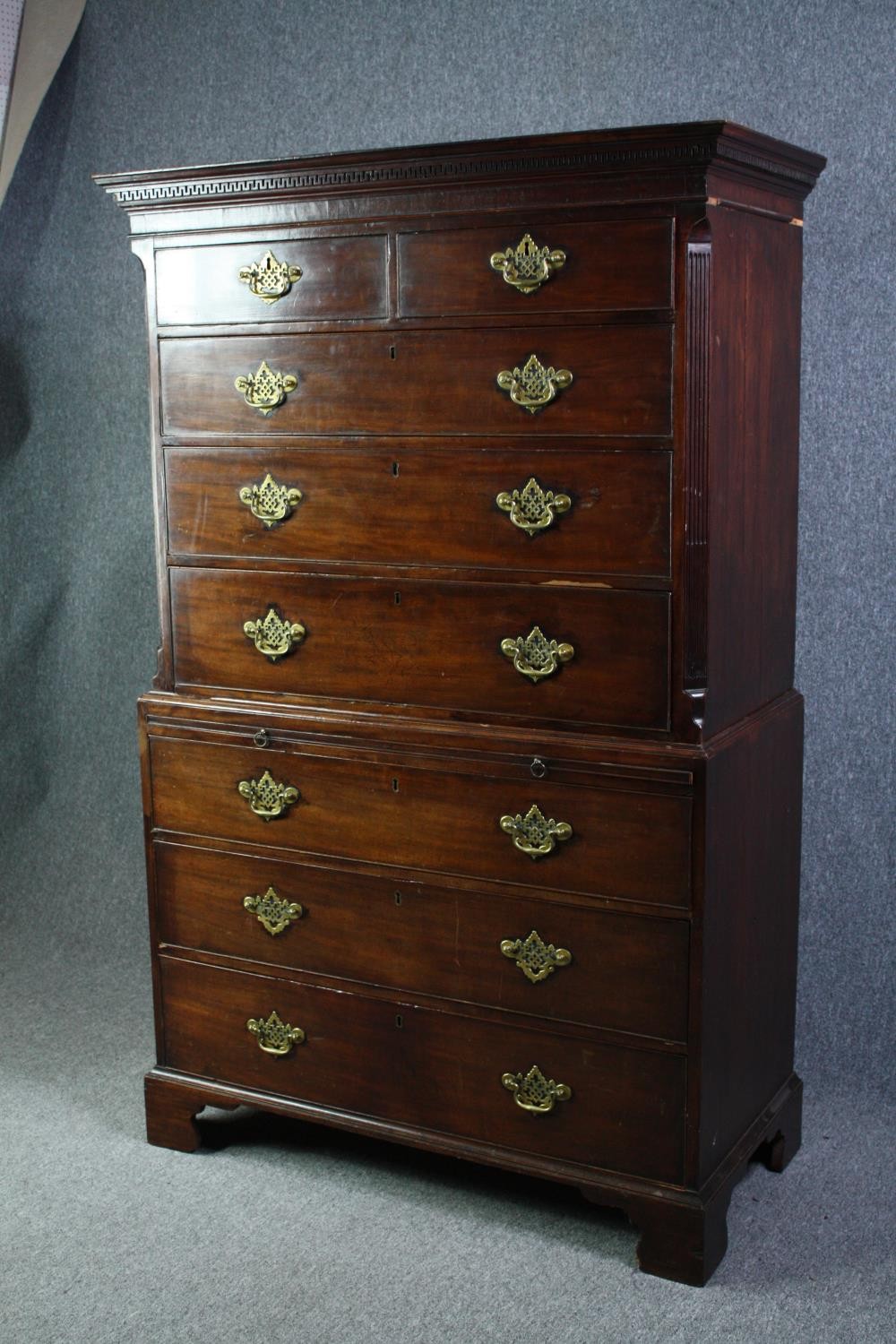 Chest on chest, Georgian mahogany fitted with brushing slide. H.188 W.115 D.55cm. - Image 3 of 8