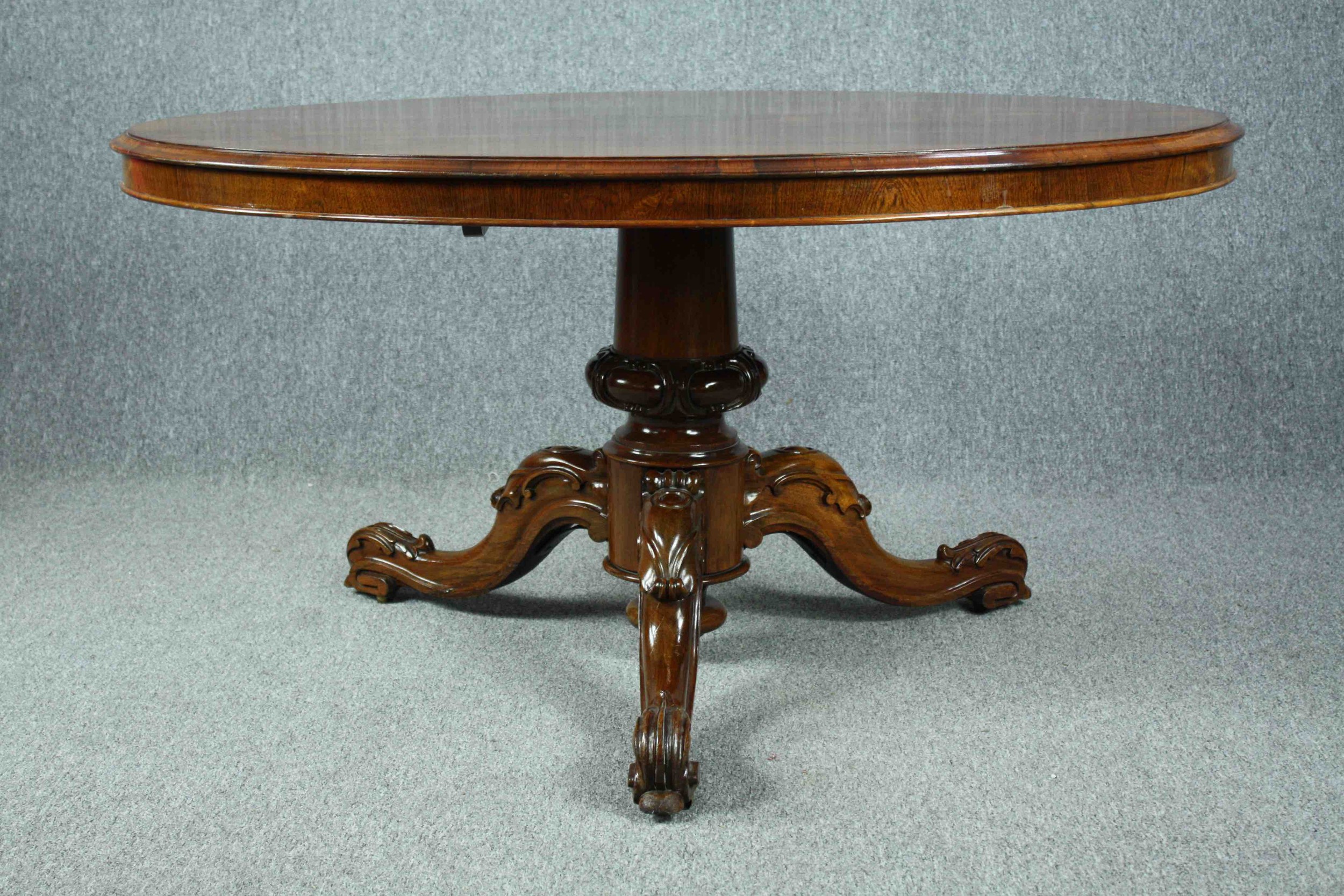 Dining table, Victorian rosewood with tilt top action. H.73 W.140 D.108cm. - Image 2 of 10