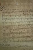 Legal document dated 1687. Hand written on paper. 'By His Majesty's Command'. Framed and glazed. H.
