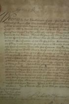 Legal document dated 1687. Hand written on paper. 'By His Majesty's Command'. Framed and glazed. H.