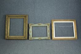 Three frames. Two decorated in gilt and the other painted with gilt detailing. H.85 W.73cm. (