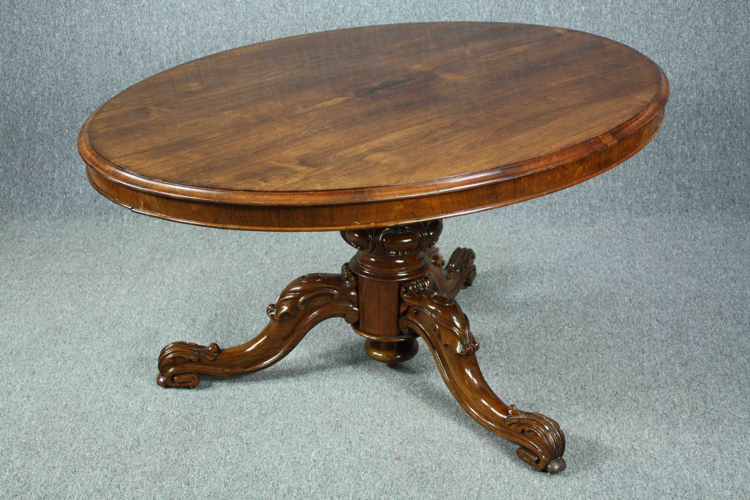 Dining table, Victorian rosewood with tilt top action. H.73 W.140 D.108cm. - Image 4 of 10