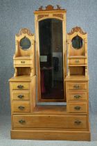 Dressing table, Victorian satin walnut with central full height cheval mirror. H.191 W.109 D.47cm.