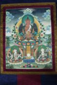 A large Tibetan Buddhist wall hanging. Fabric. Thangka. H.150 W.100 cm.