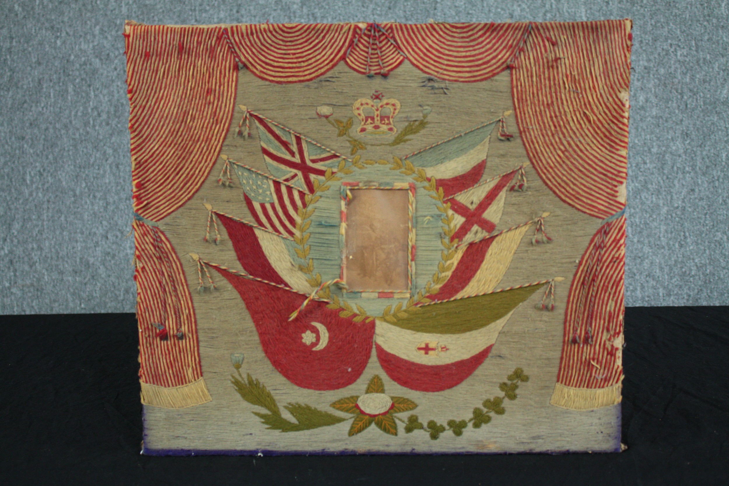 Patriotic embroidery with a military portrait at the centre. The artwork is nicely faded but much of - Image 2 of 3