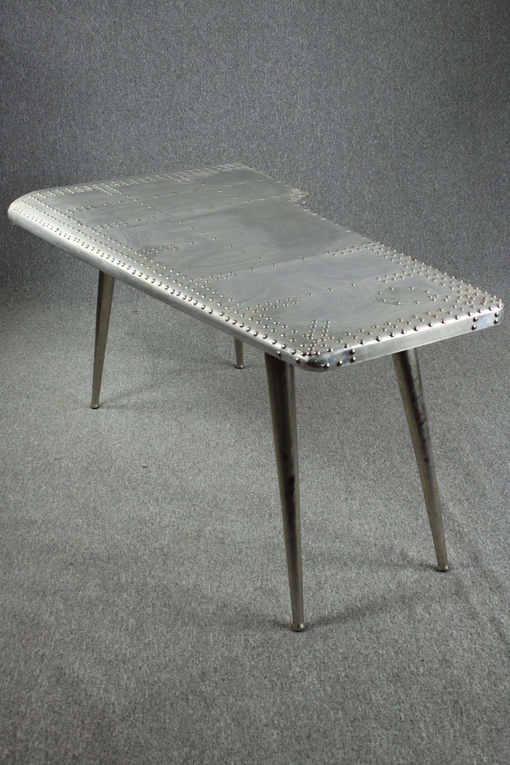 Writing desk, Aviator airplane wing style polished aluminium. H.75 W.170 D.93cm. - Image 3 of 7