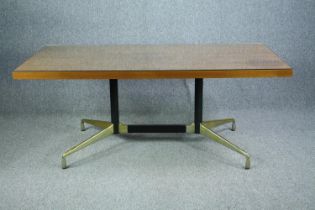 Dining or boardroom table, vintage Eames design for Herman Miller. Has a plate glass protective top.