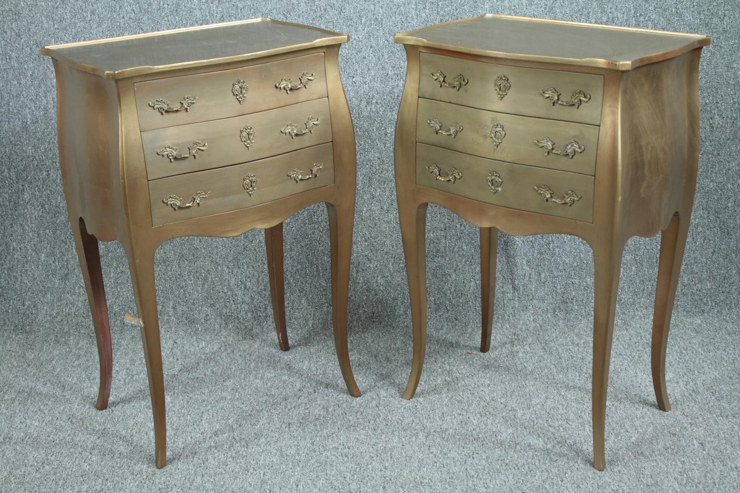 Bedside chests, a pair, Louis XV style gold lacquered. H.74 W.49 D.34cm. (each) - Image 2 of 5