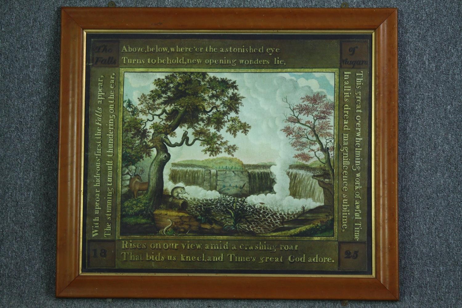 After Edward Hicks. A copy of his 1825 painting 'The Falls of Niagara'. Reverse paint on glass. - Image 2 of 3