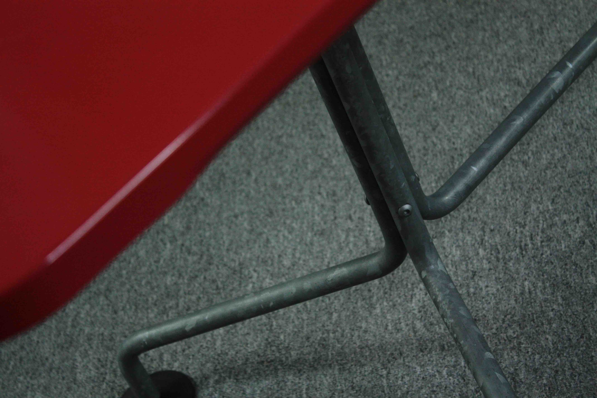 A large metal vintage style dining table, contemporary with red lacquered top. H.75 W.240 D.75cm. - Image 8 of 12