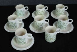 Coffee cups and saucers made by Hornsea. An incomplete set of eight cups and seven saucers. H.