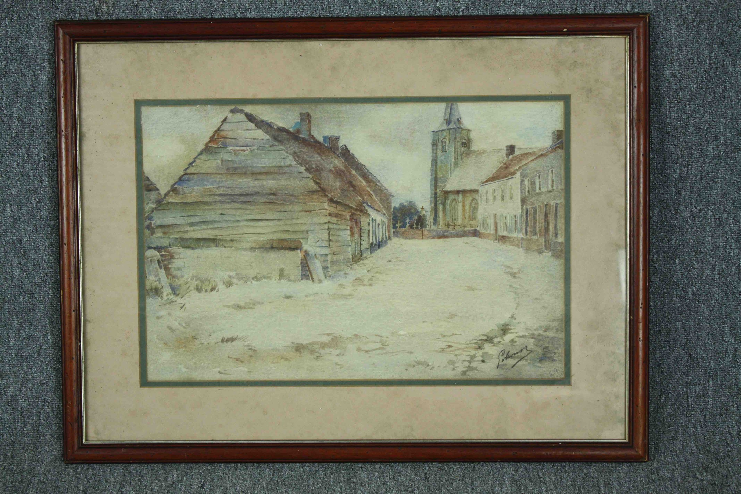 Watercolour. Rural scene. Signed indistinctly bottom right. Framed and glazed. H.60 W.80 cm. - Image 2 of 4