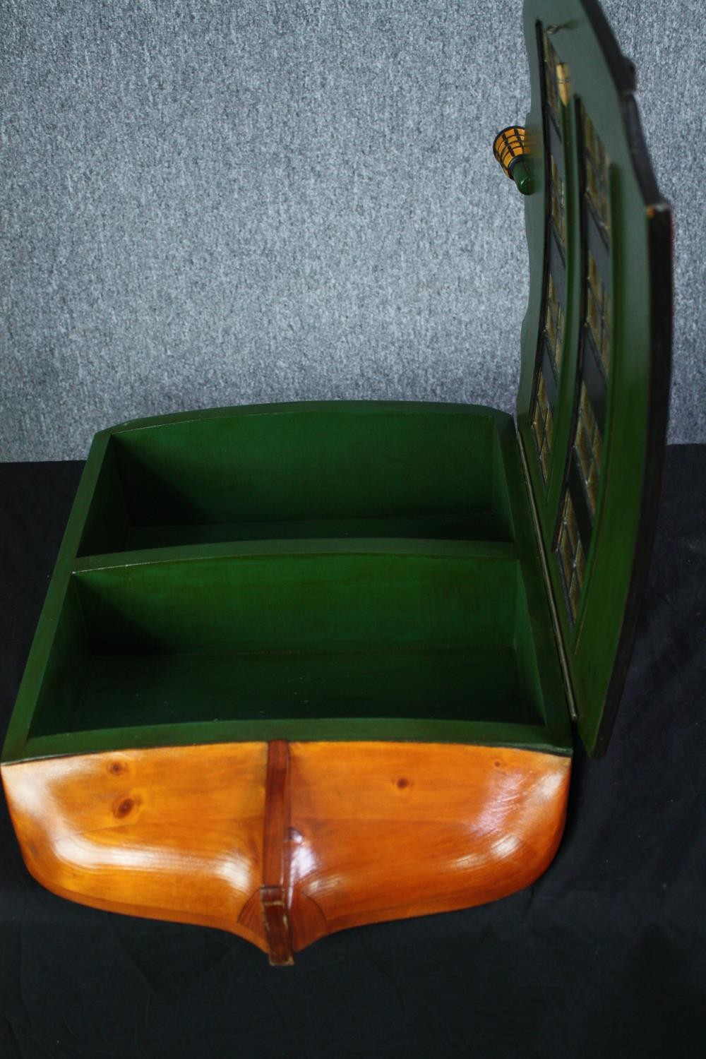 A wall cabinet in the shape of ship decorated with the stern of a galleon. H.67 W.50 D.15 cm. - Image 4 of 4