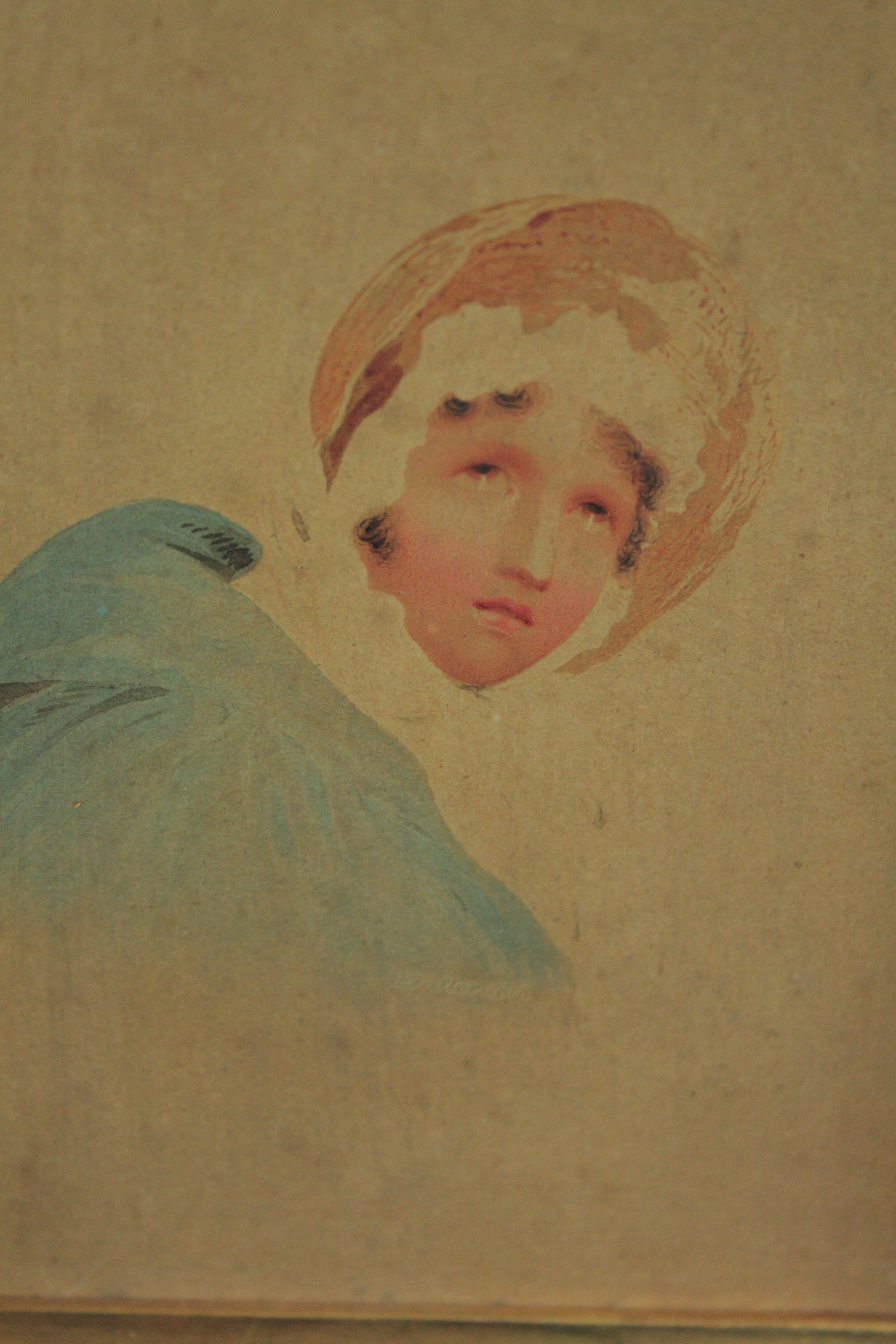 Two watercolour portraits on wood. Eighteenth century. Unsigned. In old framed painted in gilt. H.22 - Image 3 of 4