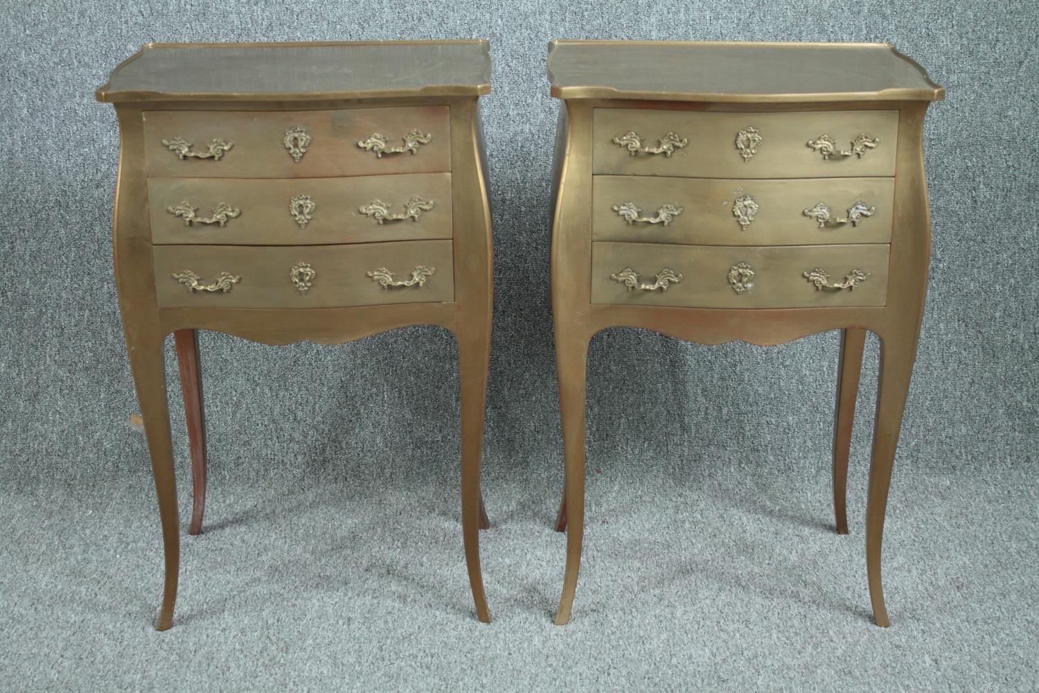 Bedside chests, a pair, Louis XV style gold lacquered. H.74 W.49 D.34cm. (each)