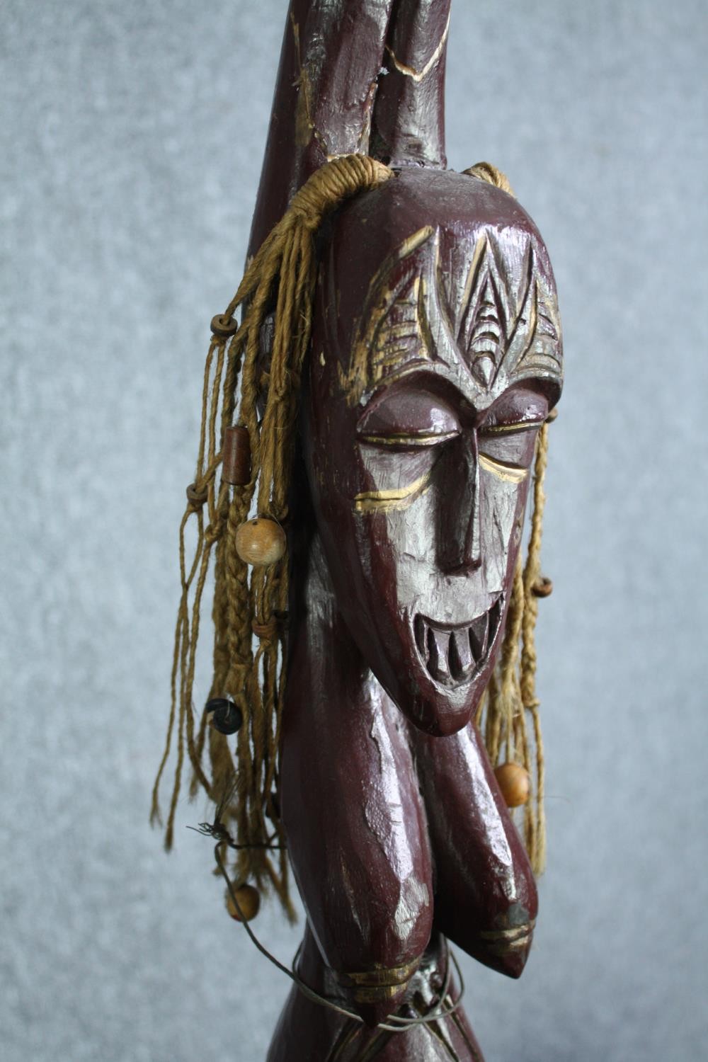 African tribal art. Two figures. One with braided headdress. Twentieth century. H.103 cm. (largest) - Image 5 of 7