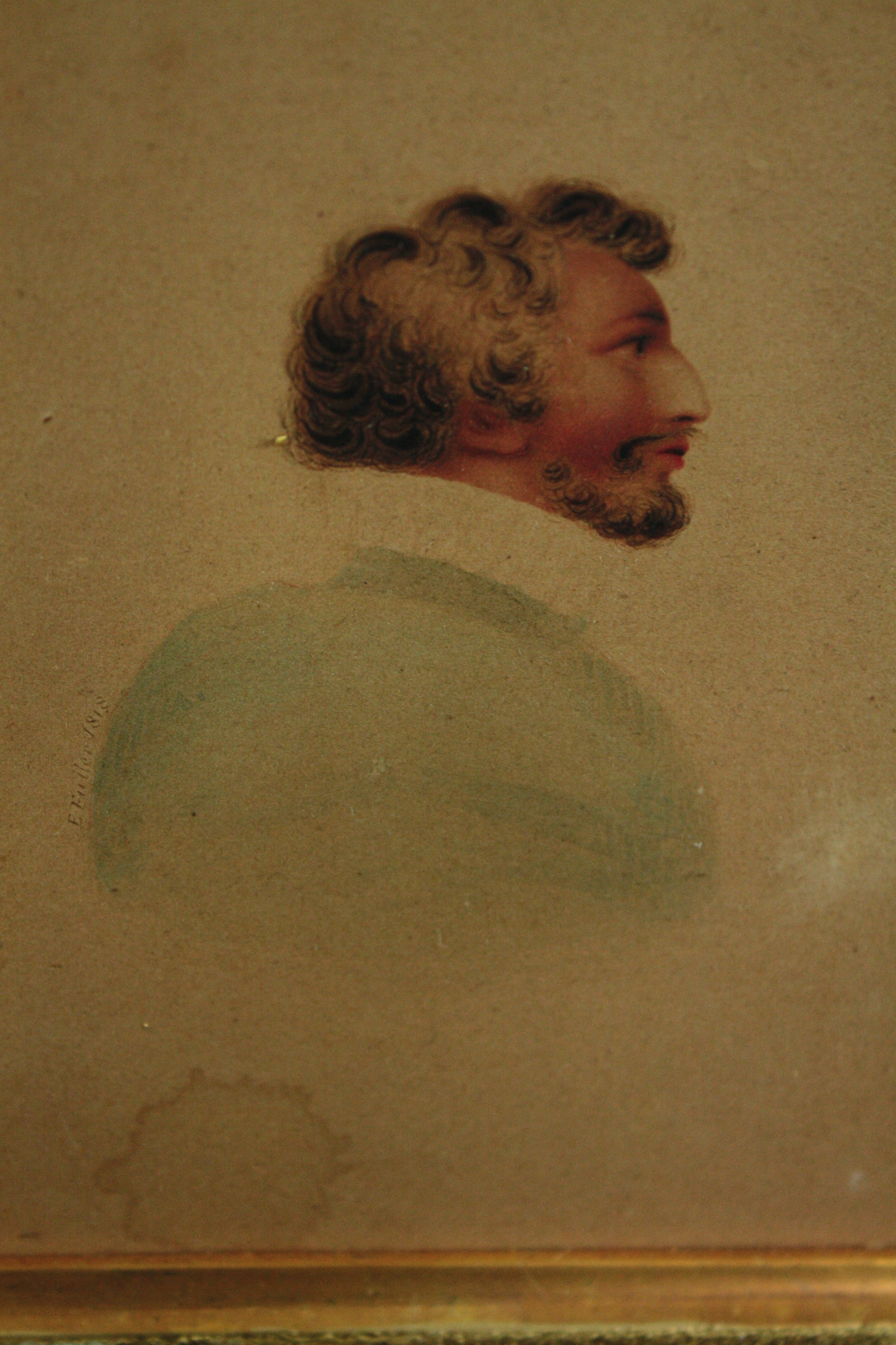 Two watercolour portraits on wood. Eighteenth century. Unsigned. In old framed painted in gilt. H.22 - Image 2 of 4