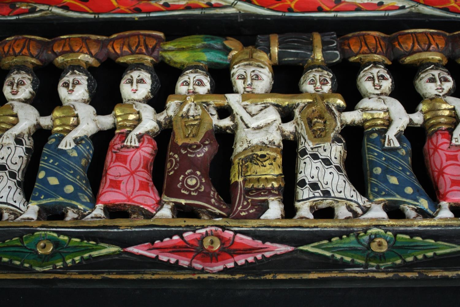 Two large wooden panels with multiple figures. Hand painted with well detailed faces. In need of - Image 3 of 7