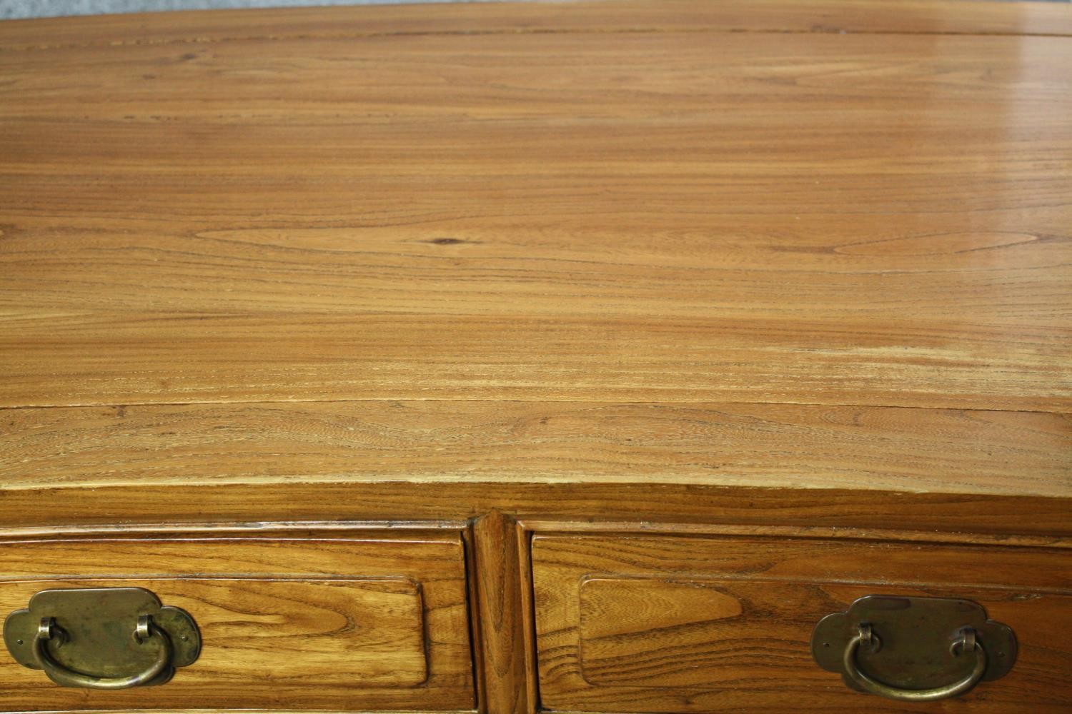 Pedestal desk, Chinese elm of curved outline, in three sections. H.85 W.150 D.66cm. - Image 7 of 7